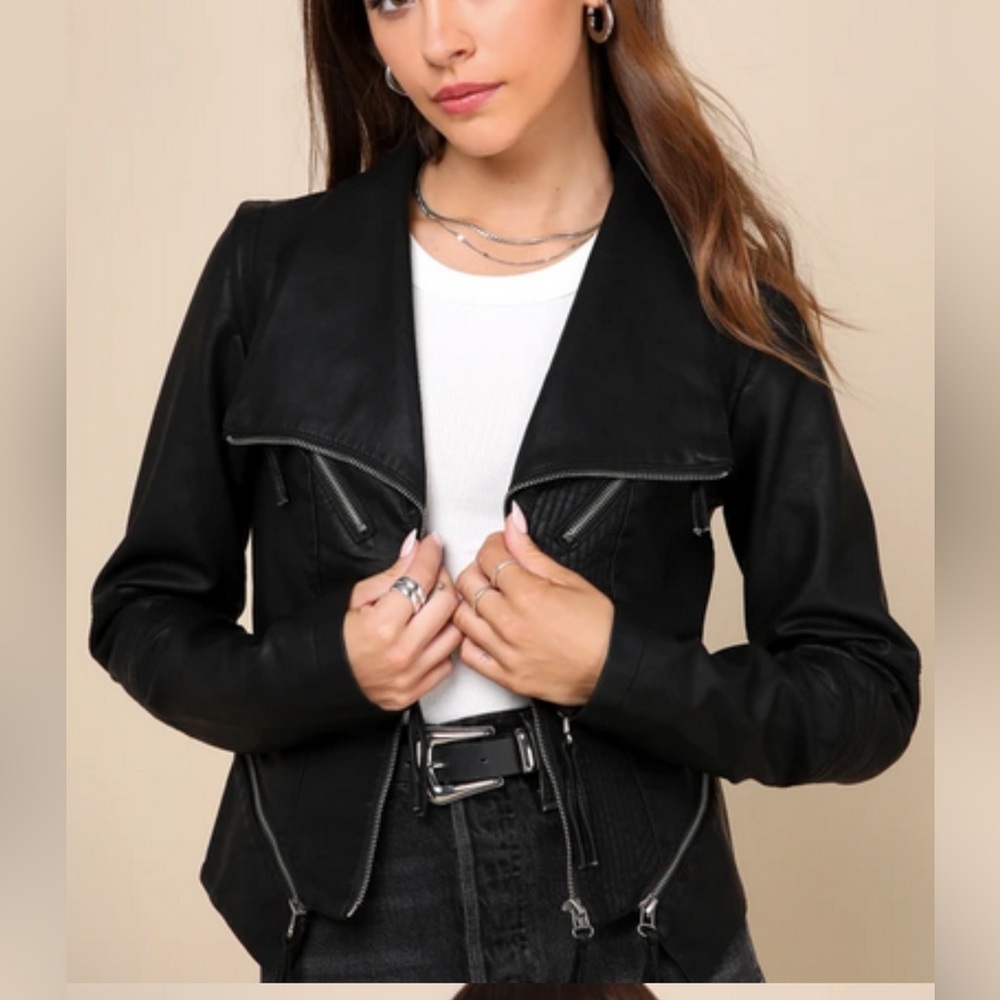 Lulus faux black leather UP ON A TUESDAY moto jack NWT Sz Small slight crop - Picture 7 of 8